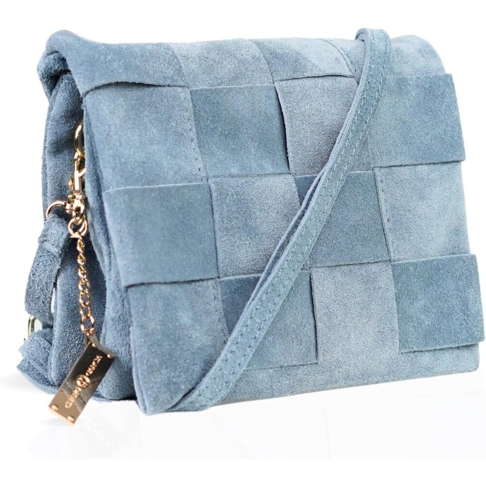 Suede Crossbody Bag Women Handmade Italian Leather Small Night Blue